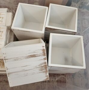 Set of 4 Rustic White Wooden Boxes